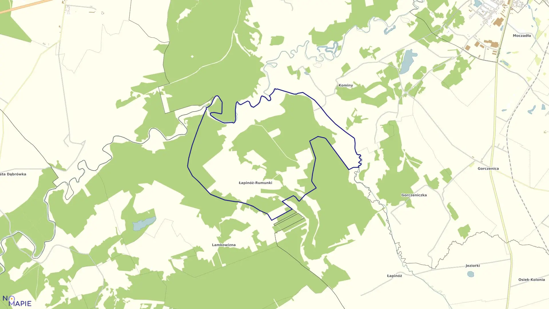 Mapa obrębu Łapinóż-Rumunki w gminie Wąpielsk