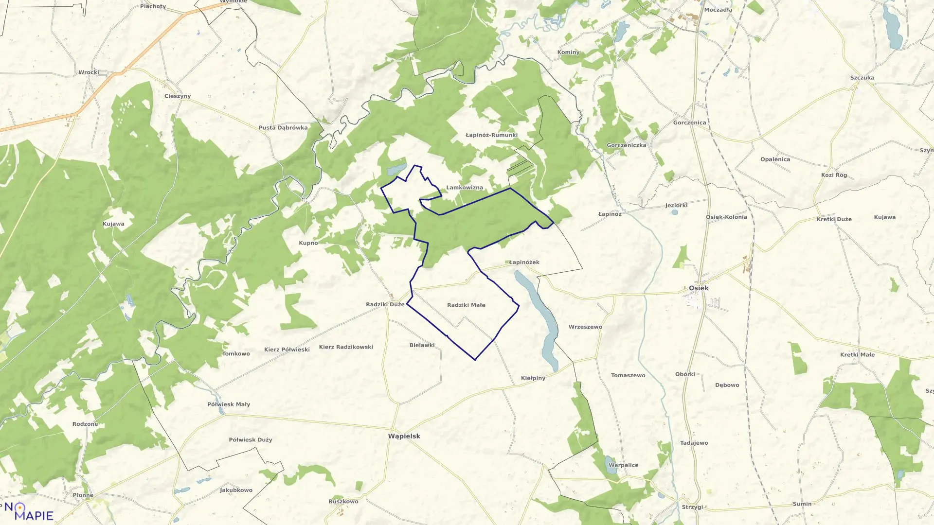 Mapa obrębu Radziki Małe w gminie Wąpielsk